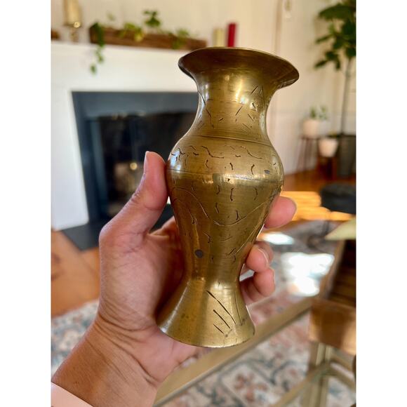 Vintage Brass Vases, Gold Vase, Bohemian, Etched Bud Vases, Wildflower Vases - Picture 7 of 10